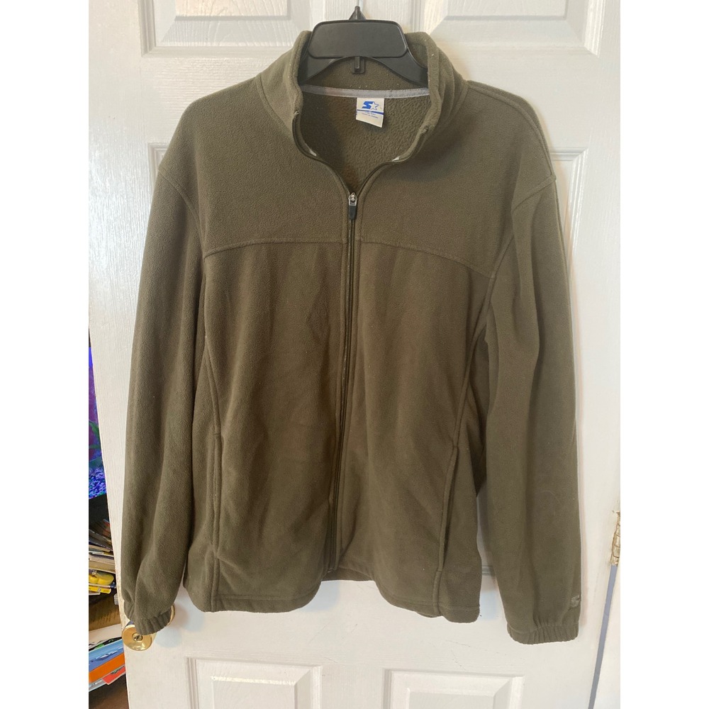 Starter Mens Fleece Jacket Olive Green Full Zip Mock Neck Polar Fleece Medium